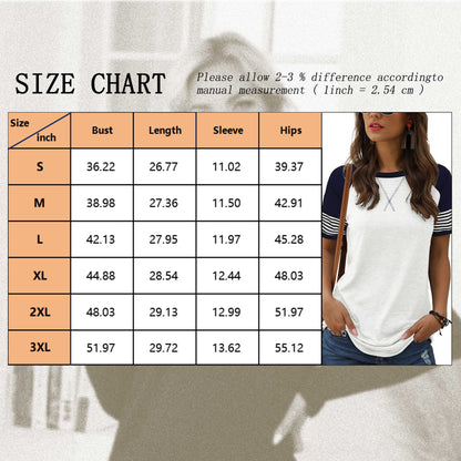 Summer Short Sleeve Tops for Women Color Block Casual Tunic Crew Neck Cute Striped T Shirts White Tees